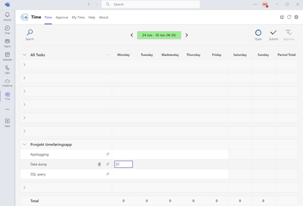 Enkel tidslogging i Time for Teams